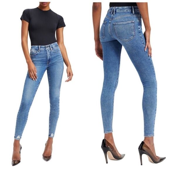 GOOD AMERICAN Good Legs Deep V Yoke Skinny Jeans in Indigo005 Size 0/25 - Picture 1 of 11
